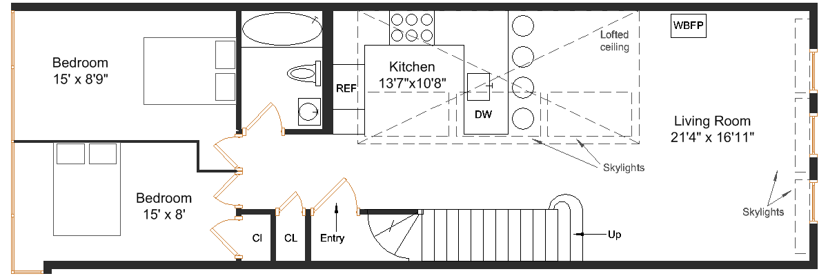 Alternative floorplan, showing how three bedrooms might work Alternative floorplan, showing how three bedrooms might work